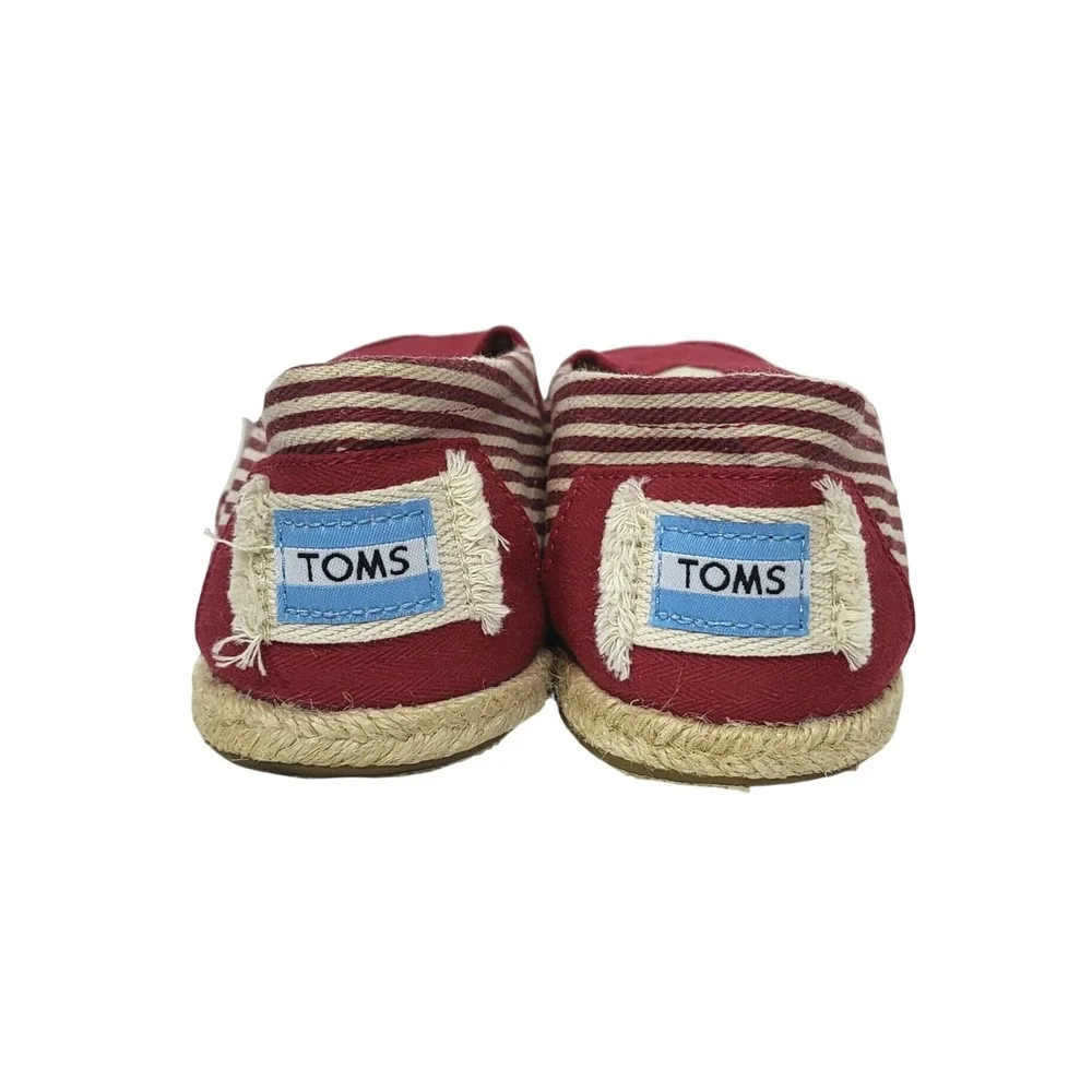 Toms Womens Red White‎ Stripe Slip On Espadrilles Canvas Nautical Shoes 9 Casual